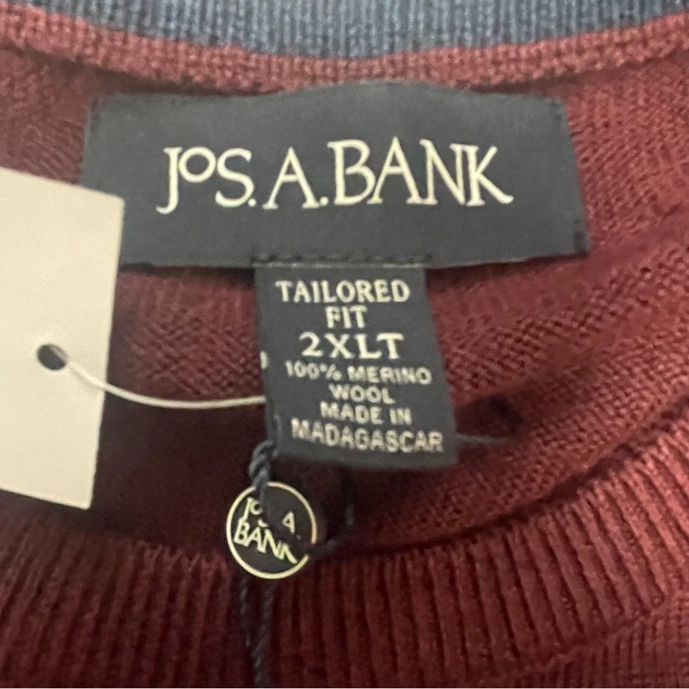 Jos. A. Bank Dark Red-Purple Crewneck Sweater Tailored Fit 100% Merino Wool 2XLT - Picture 4 of 6